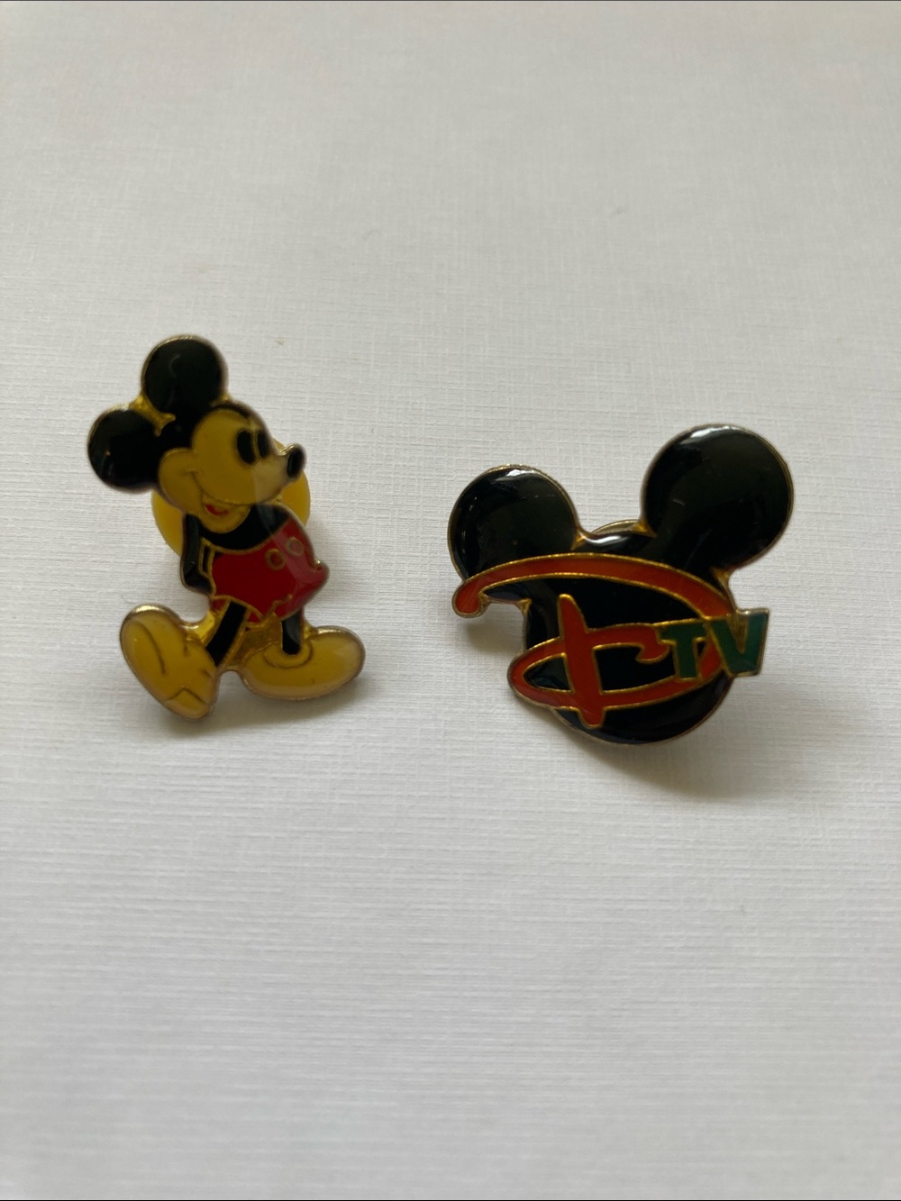 Vintage Disney Mickey Mouse Enamel Pin Duo - Black, Red, Yellow, Green